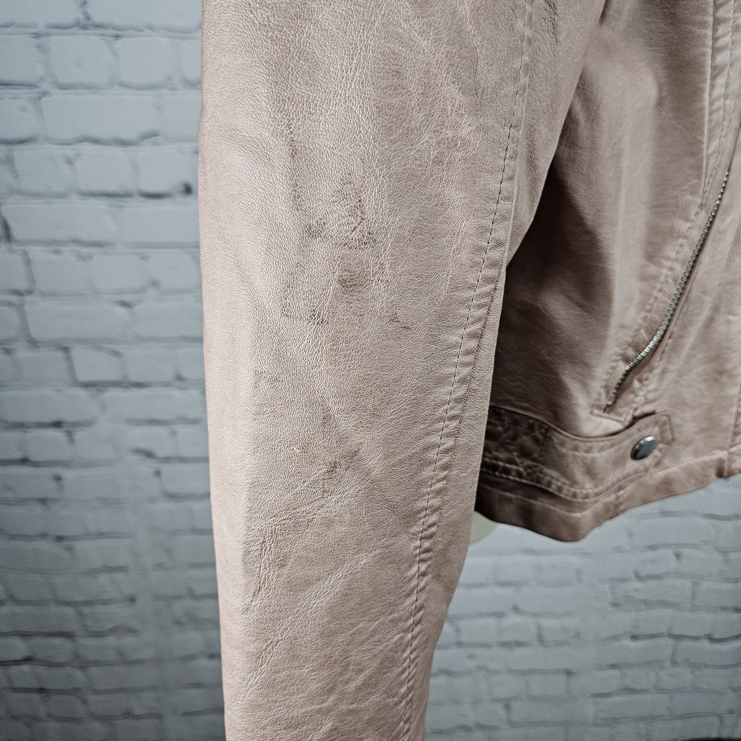 Sebby Pink Blush Faux Vegan Leather Full Zip Stretch Knit Sides Moto Jacket XL