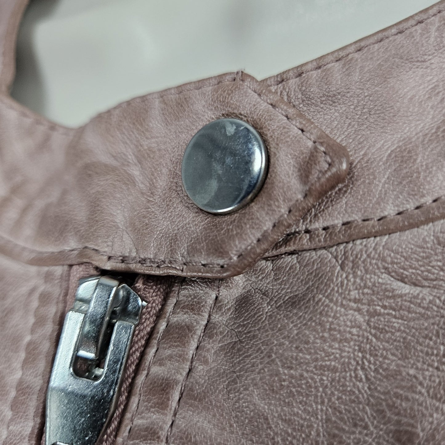 Sebby Pink Blush Faux Vegan Leather Full Zip Stretch Knit Sides Moto Jacket XL