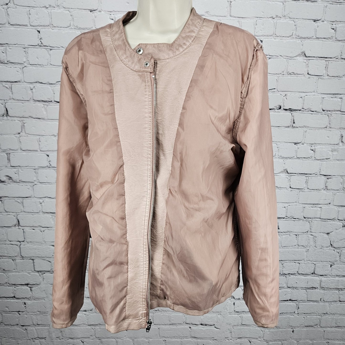 Sebby Pink Blush Faux Vegan Leather Full Zip Stretch Knit Sides Moto Jacket XL