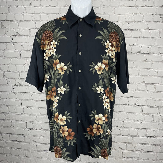 Campia Moda Black Floral Hawaiian Lightweight Button Up Shirt Size Small S
