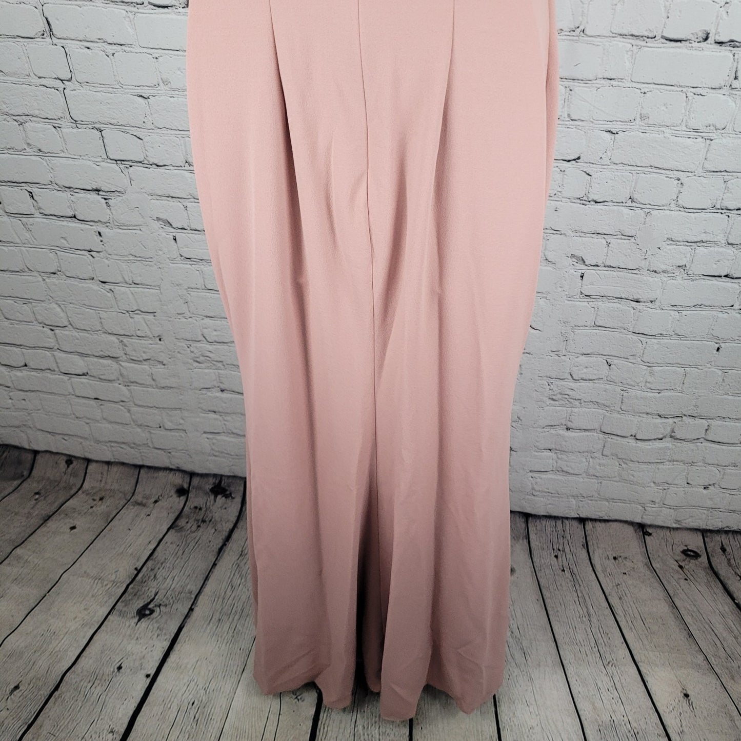 Azazie Pink Strappy Front Slit Square Neck Stretch Lined Bridesmaid Dress Size C