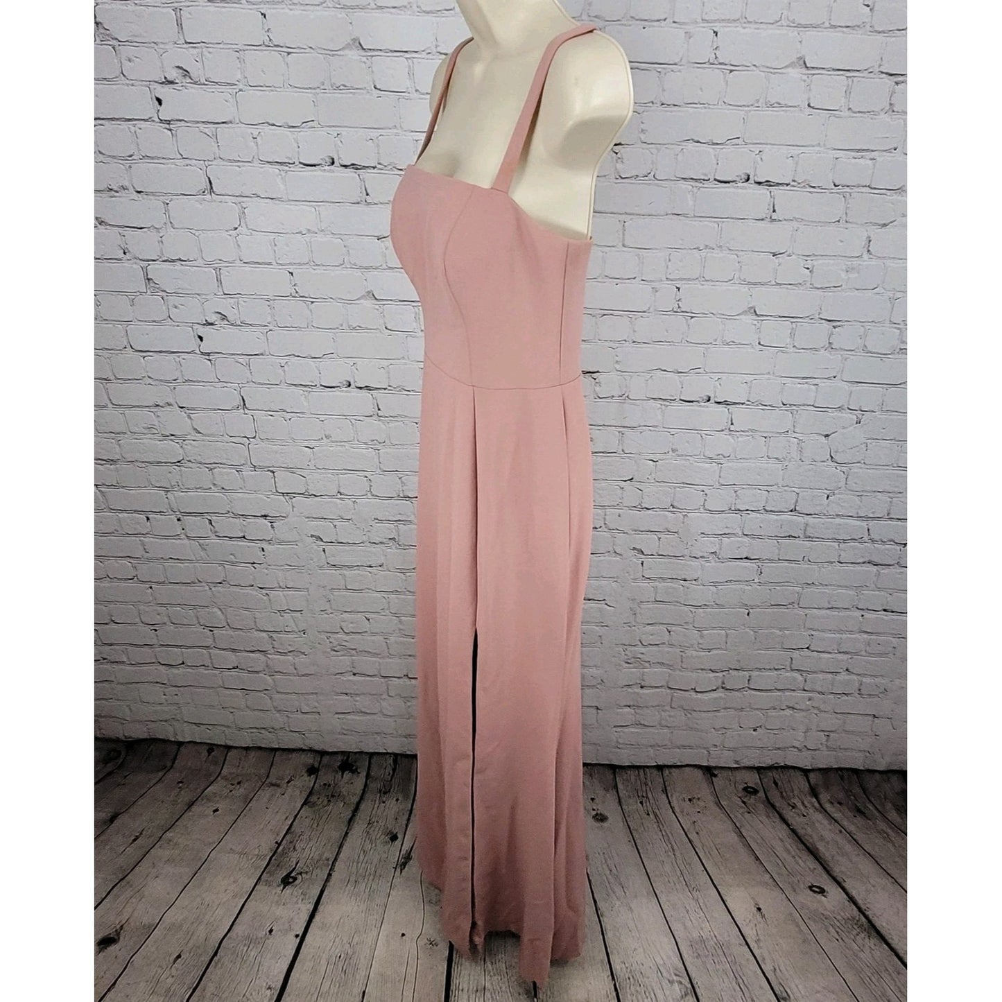 Azazie Pink Strappy Front Slit Square Neck Stretch Lined Bridesmaid Dress Size C
