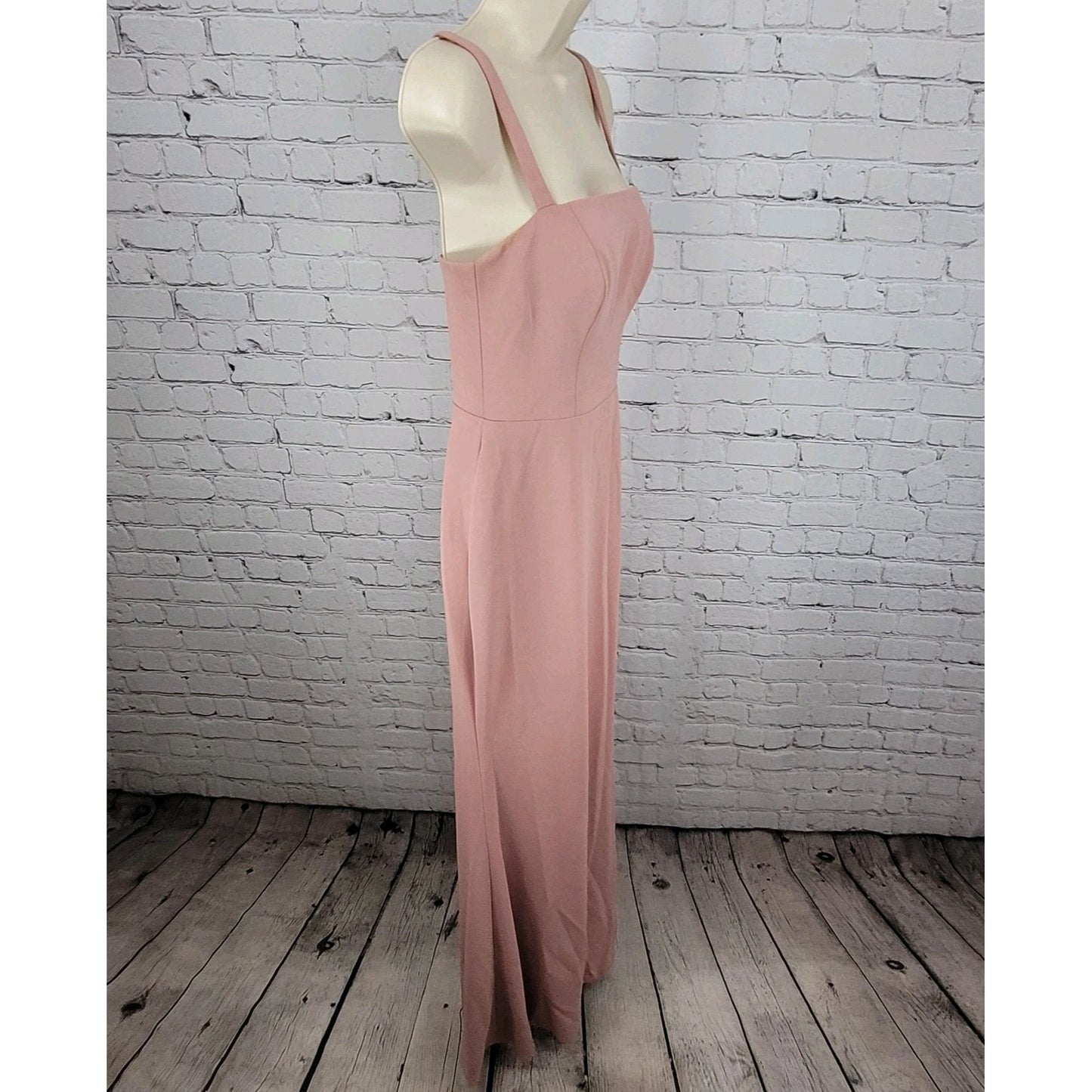 Azazie Pink Strappy Front Slit Square Neck Stretch Lined Bridesmaid Dress Size C
