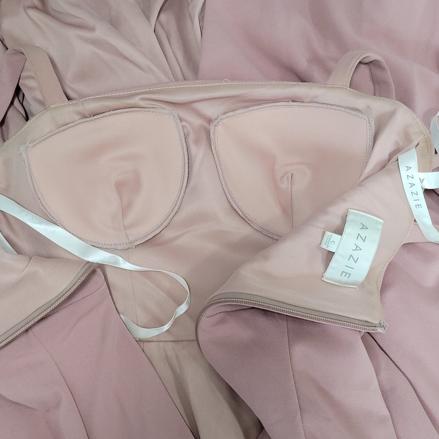 Azazie Pink Strappy Front Slit Square Neck Stretch Lined Bridesmaid Dress Size C