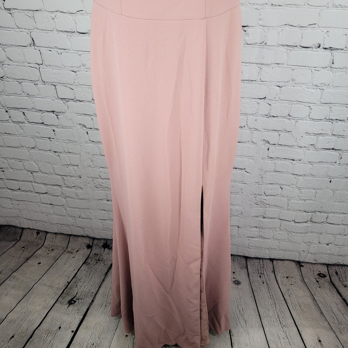 Azazie Pink Strappy Front Slit Square Neck Stretch Lined Bridesmaid Dress Size C