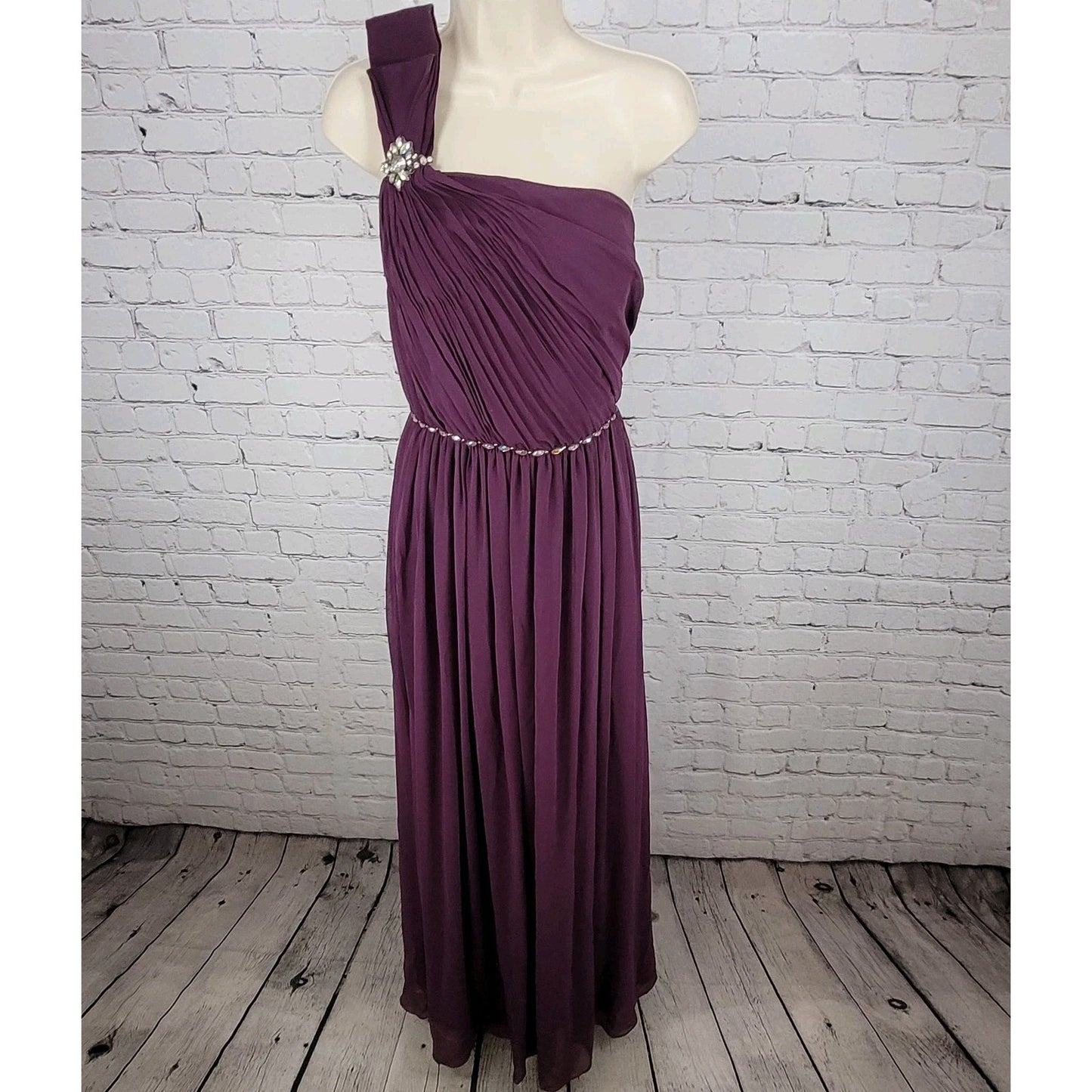 Aspeed Purple Chiffon One Shoulder Brooch Embellished Dress Gown USA Size XL