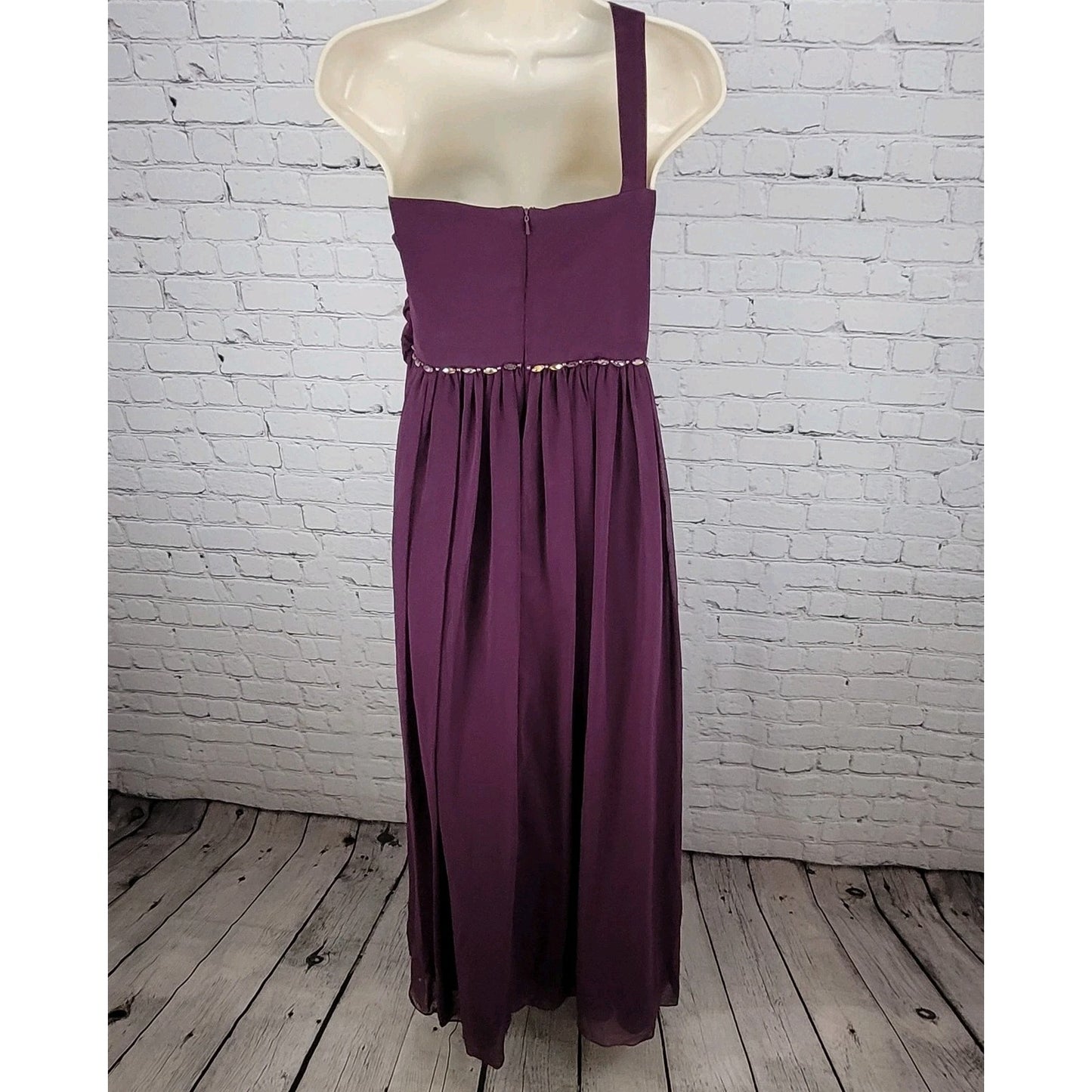 Aspeed Purple Chiffon One Shoulder Brooch Embellished Dress Gown USA Size XL
