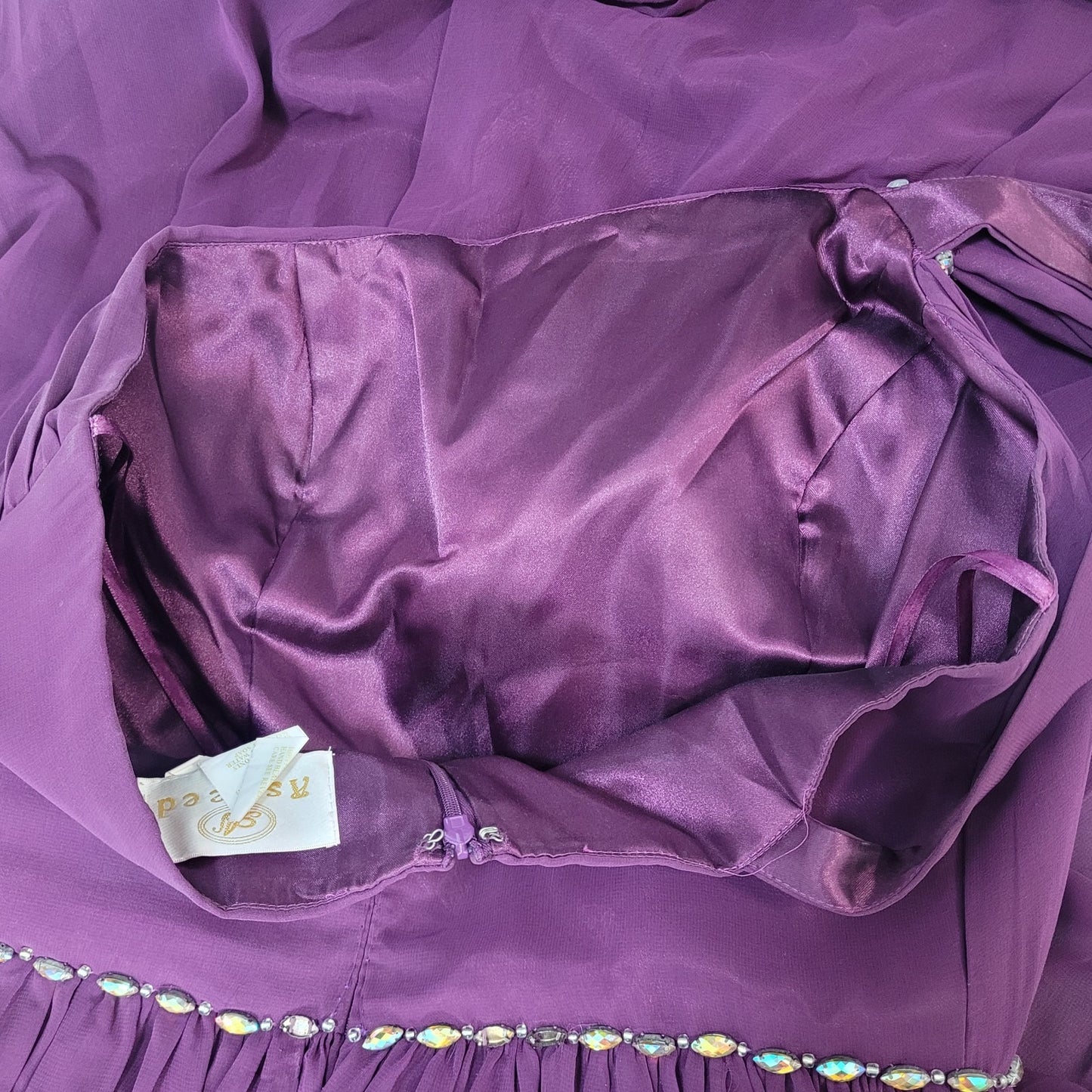 Aspeed Purple Chiffon One Shoulder Brooch Embellished Dress Gown USA Size XL