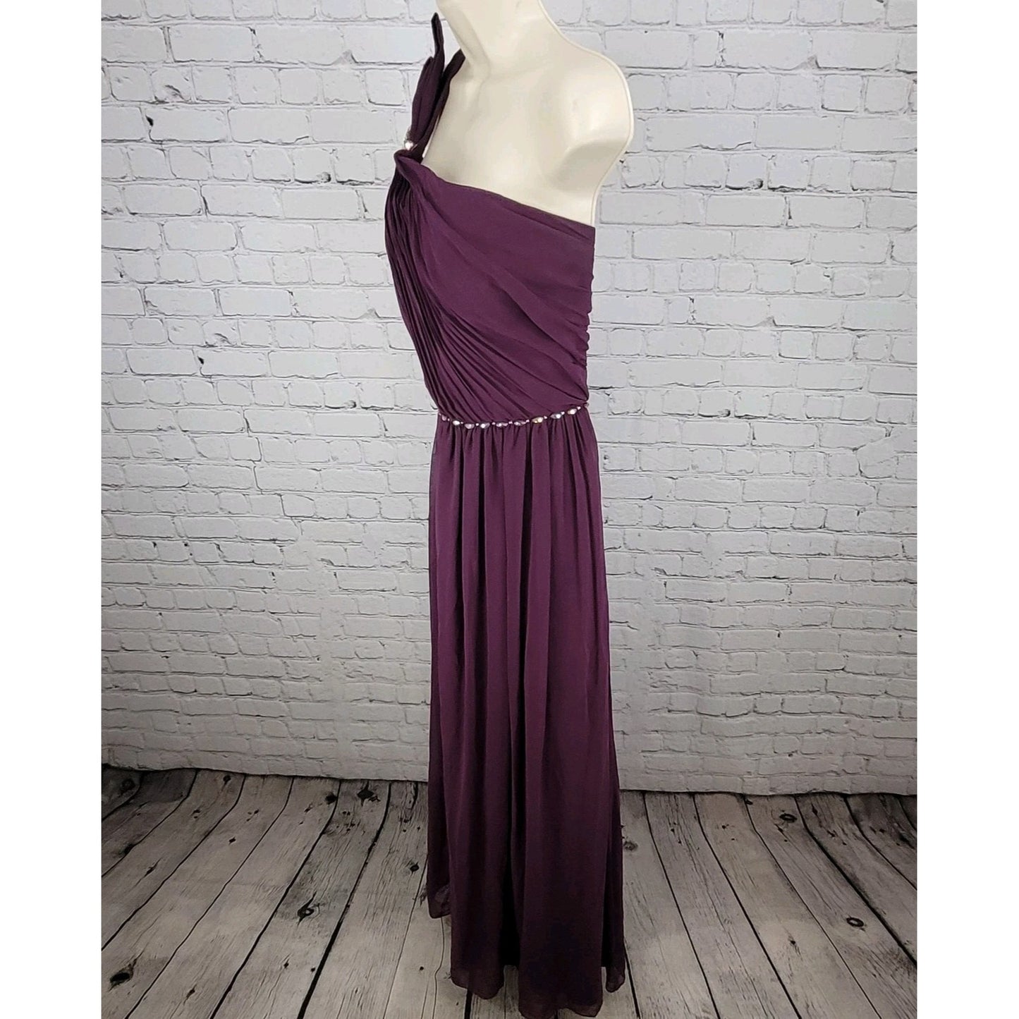 Aspeed Purple Chiffon One Shoulder Brooch Embellished Dress Gown USA Size XL