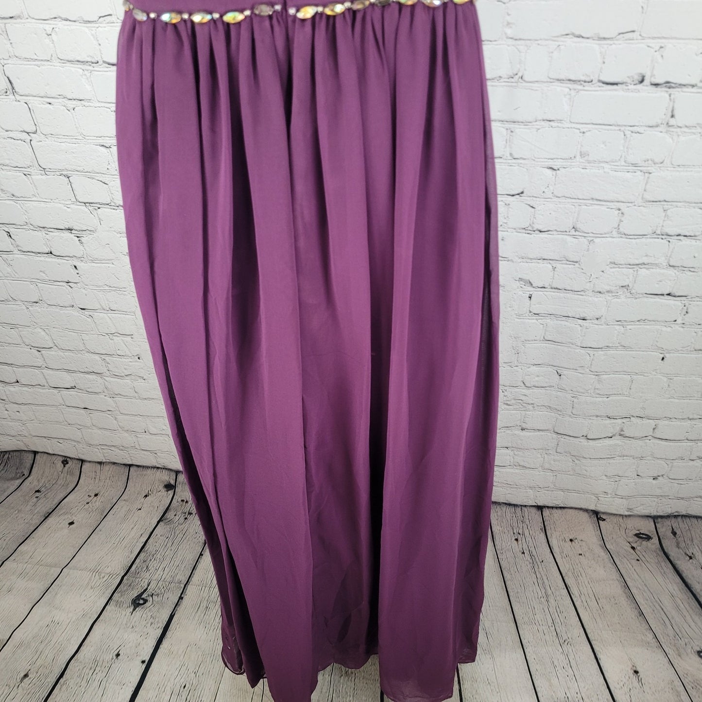 Aspeed Purple Chiffon One Shoulder Brooch Embellished Dress Gown USA Size XL