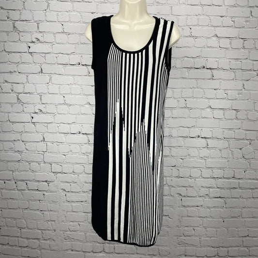 Carmen Marc Volvo Black & White Striped Knit Sleeveless Shift Dress Size Medium