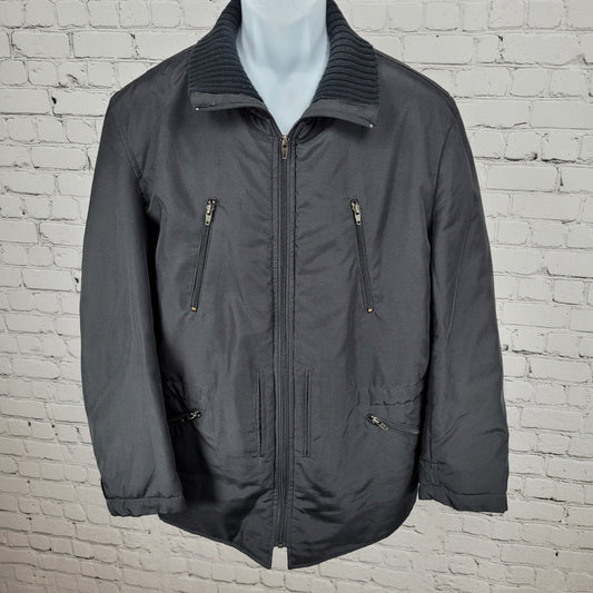 Zara Man Black Full Zip Knit Collar Lightweight Zip Pockets Jacket Size Large L
