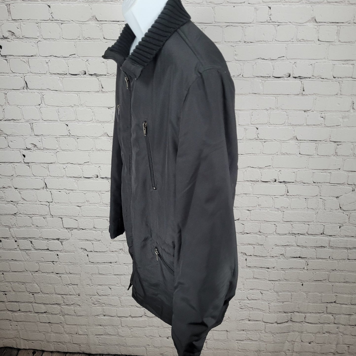 Zara Man Black Full Zip Knit Collar Lightweight Zip Pockets Jacket Size Large L