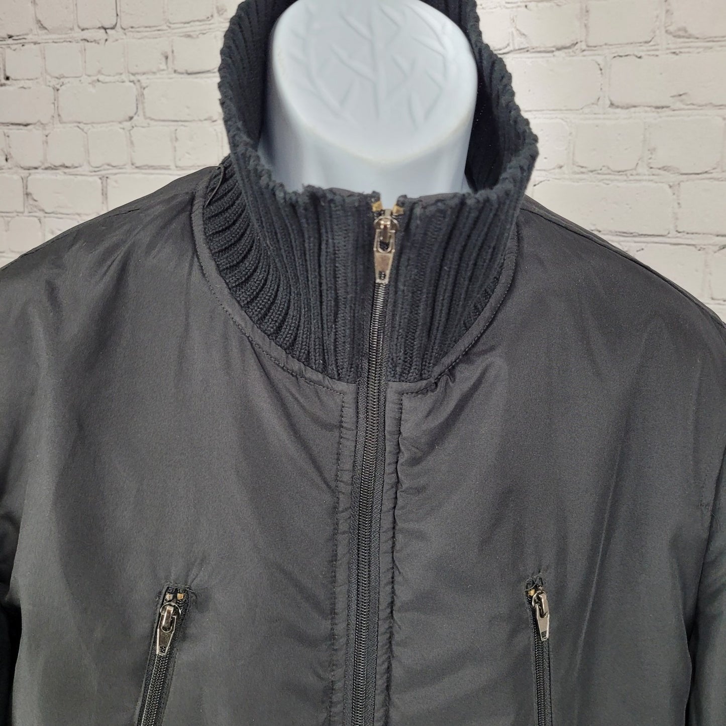 Zara Man Black Full Zip Knit Collar Lightweight Zip Pockets Jacket Size Large L