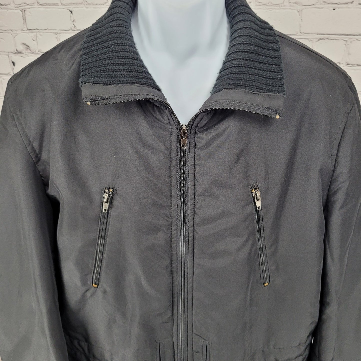 Zara Man Black Full Zip Knit Collar Lightweight Zip Pockets Jacket Size Large L