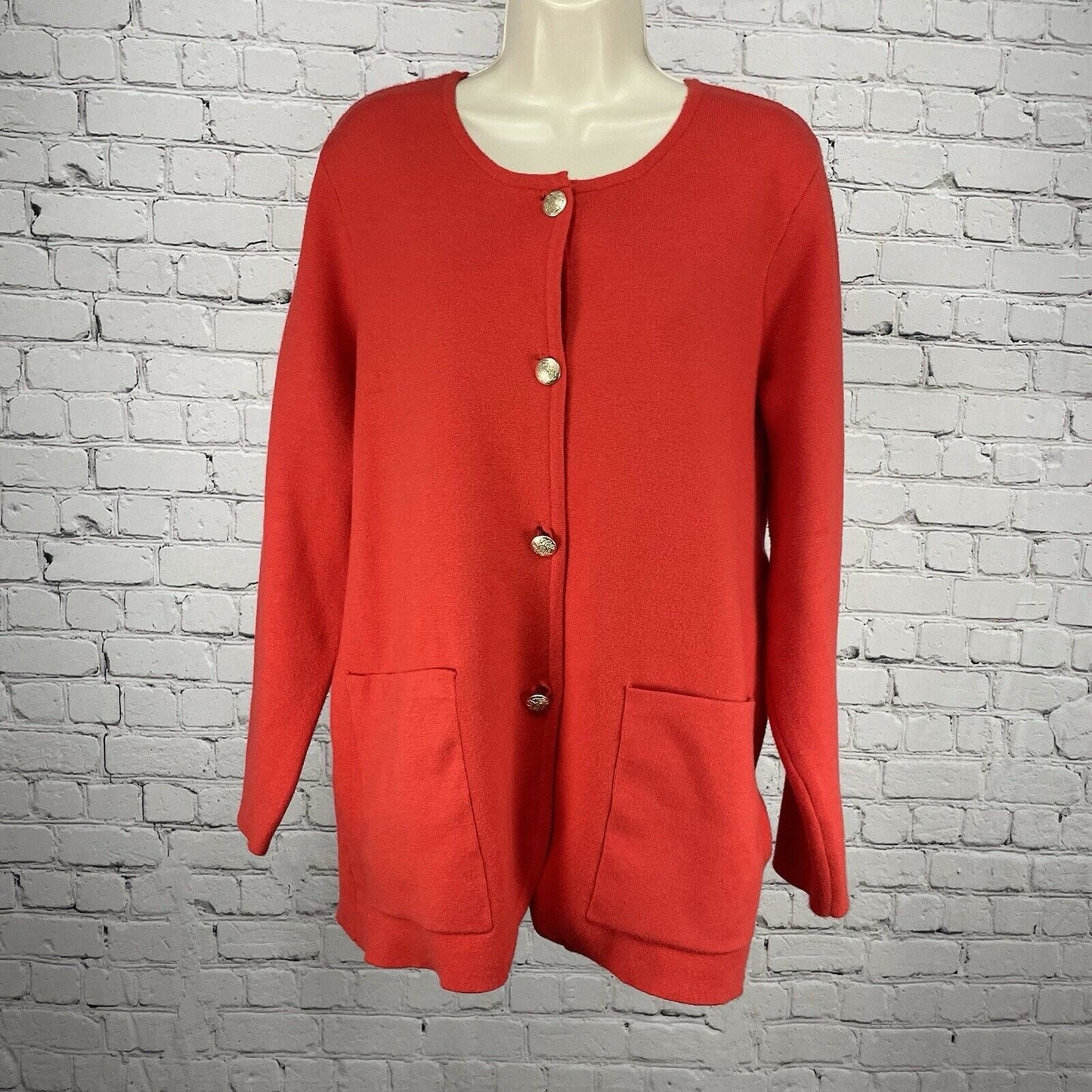 Marled Red Rayon Blend Button Up Knit Sweater Cardigan Pockets Size Large L
