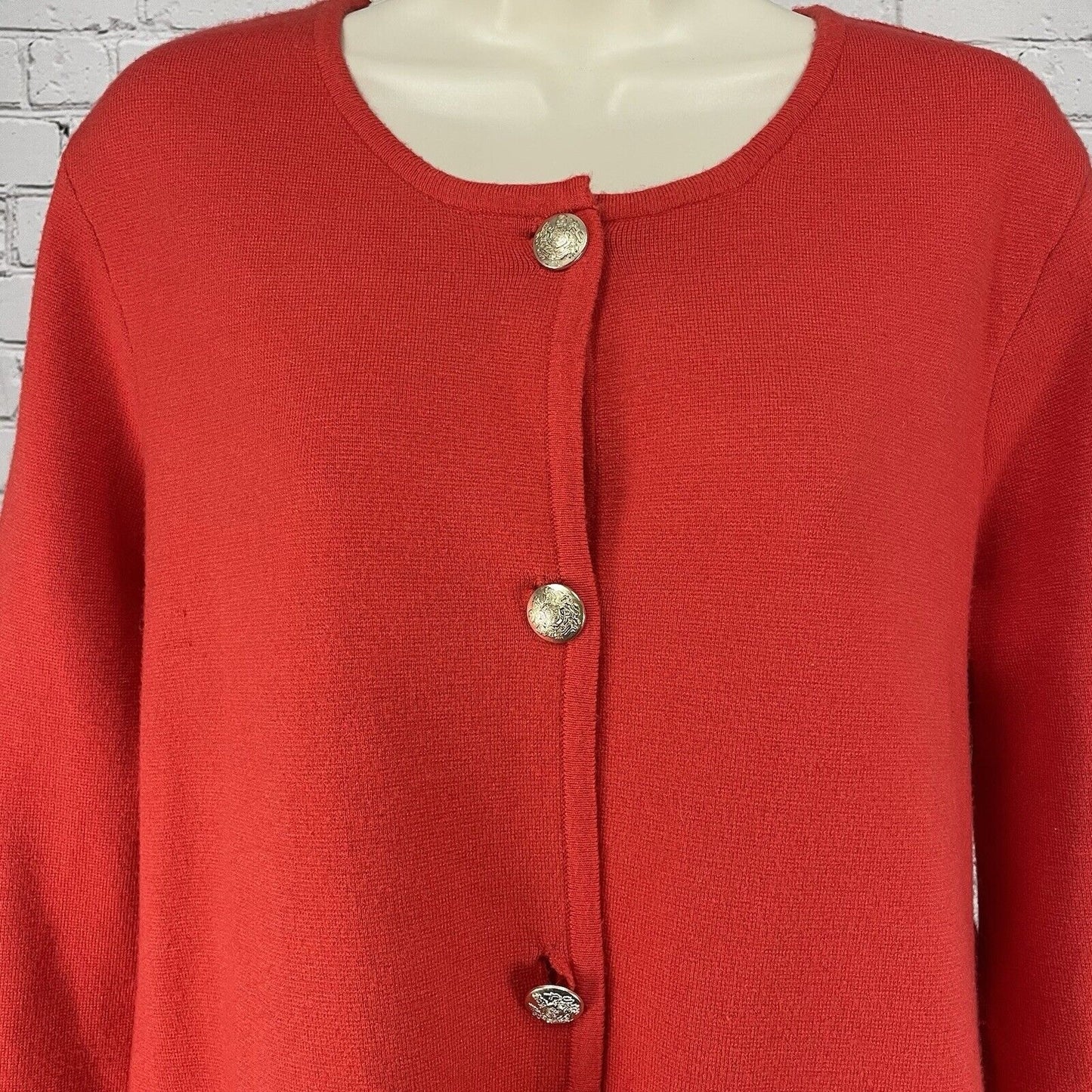 Marled Red Rayon Blend Button Up Knit Sweater Cardigan Pockets Size Large L