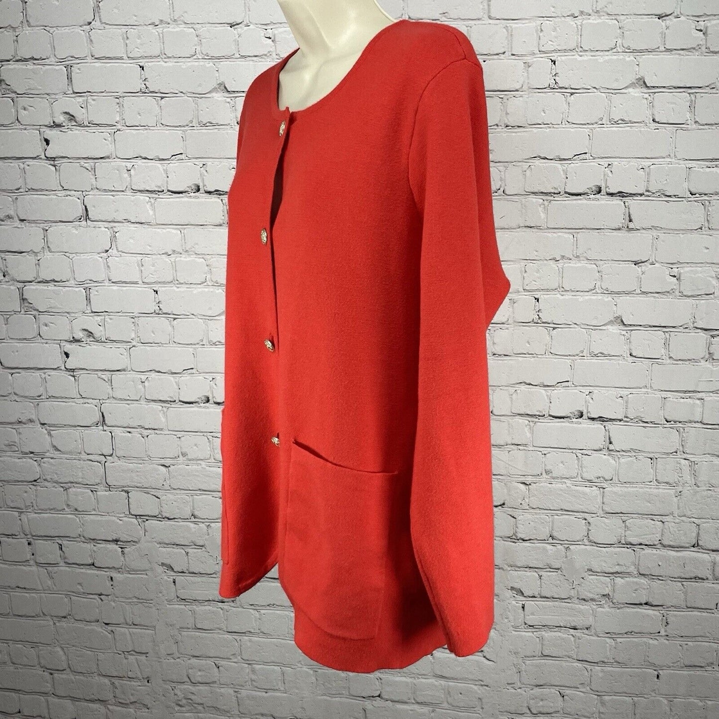Marled Red Rayon Blend Button Up Knit Sweater Cardigan Pockets Size Large L