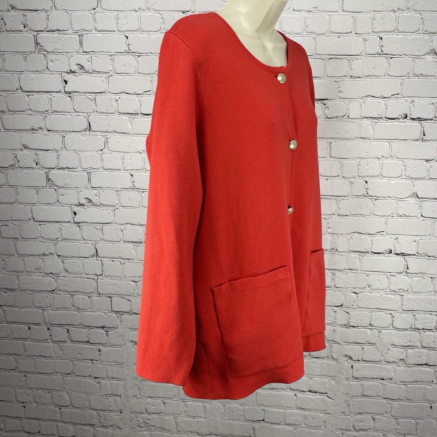 Marled Red Rayon Blend Button Up Knit Sweater Cardigan Pockets Size Large L