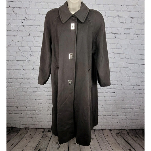 VTG Charles Klein Brown Wool Blend Forstmann Collared Long Over Coat USA XL