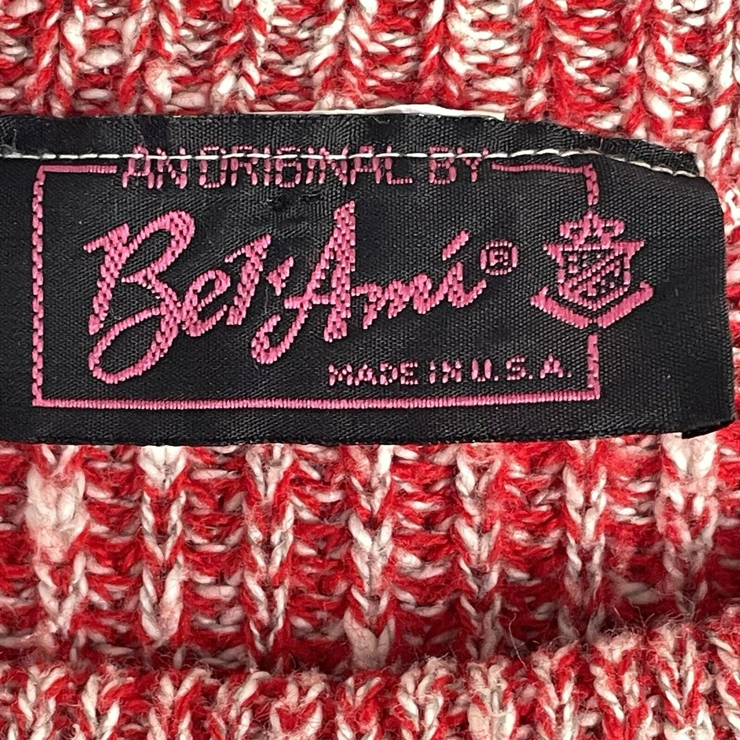 VTG Bel Ami Red Speckled Chunky Knit Sweater Long Sleeve USA Made Size Medium M