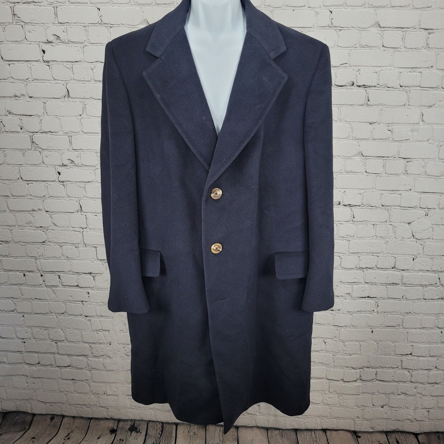 VTG Nino Cerruti Society Brand Navy 100% Cashmere Button Lined Over Coat USA XL