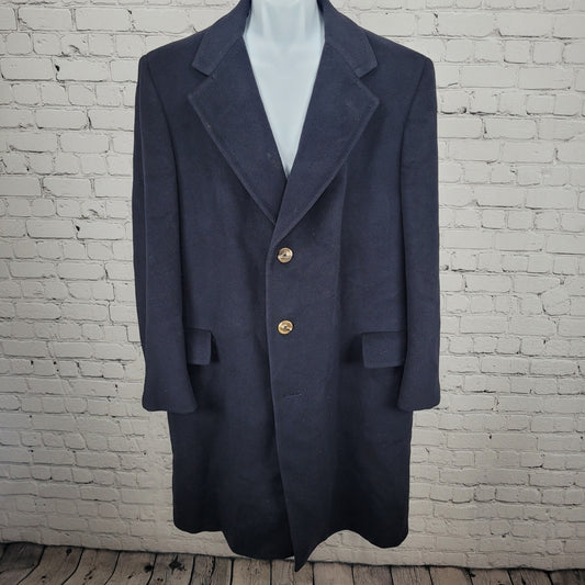 VTG Nino Cerruti Society Brand Navy 100% Cashmere Button Lined Over Coat USA XL