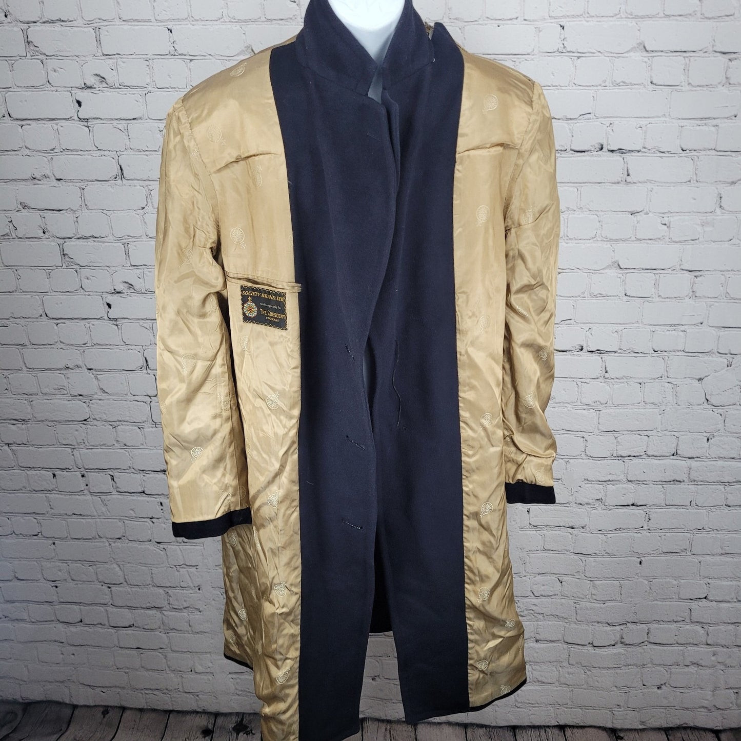 VTG Nino Cerruti Society Brand Navy 100% Cashmere Button Lined Over Coat USA XL