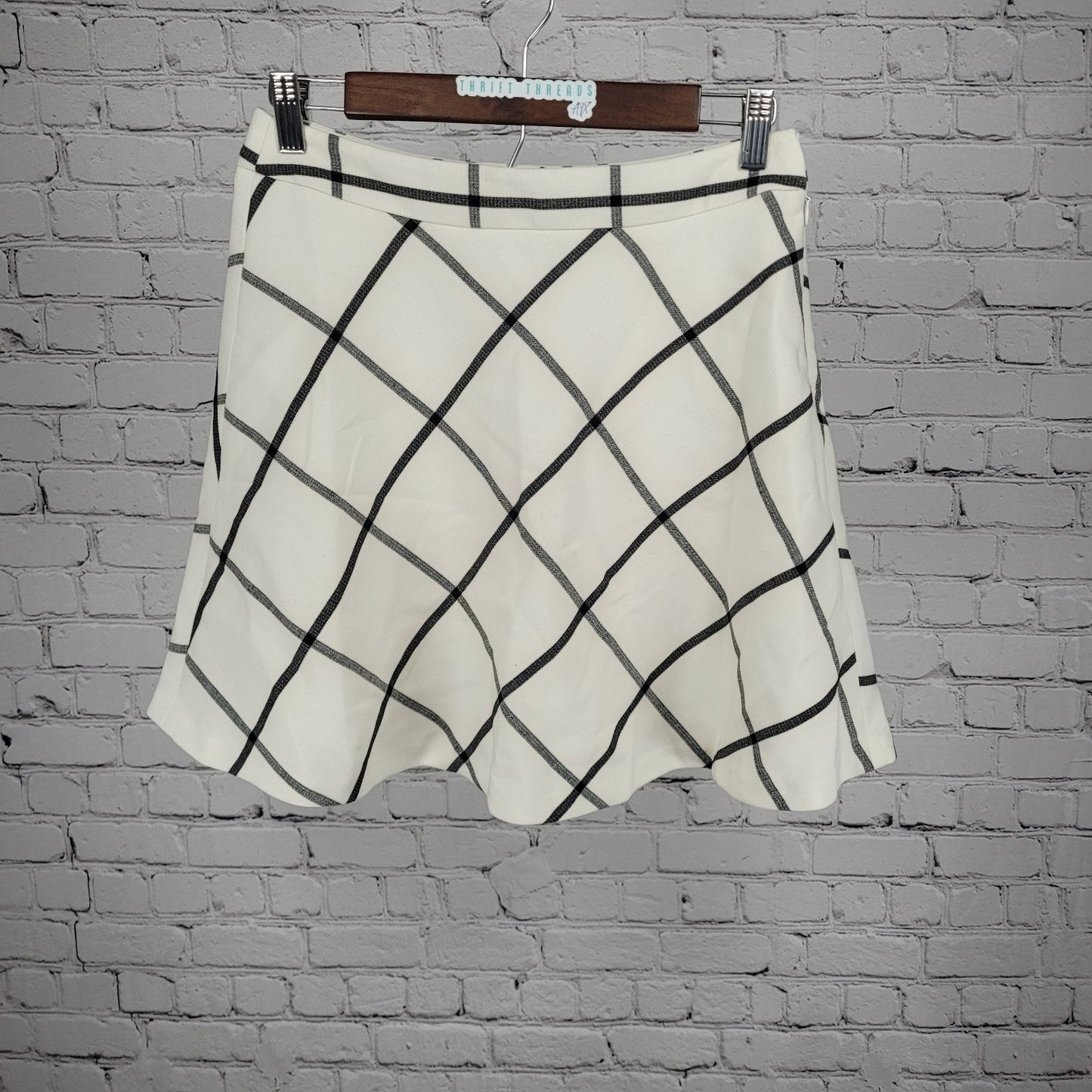 NWT Loft Outlet Ivory Grey Check Lined Side Zip A-Line Short Skirt 2