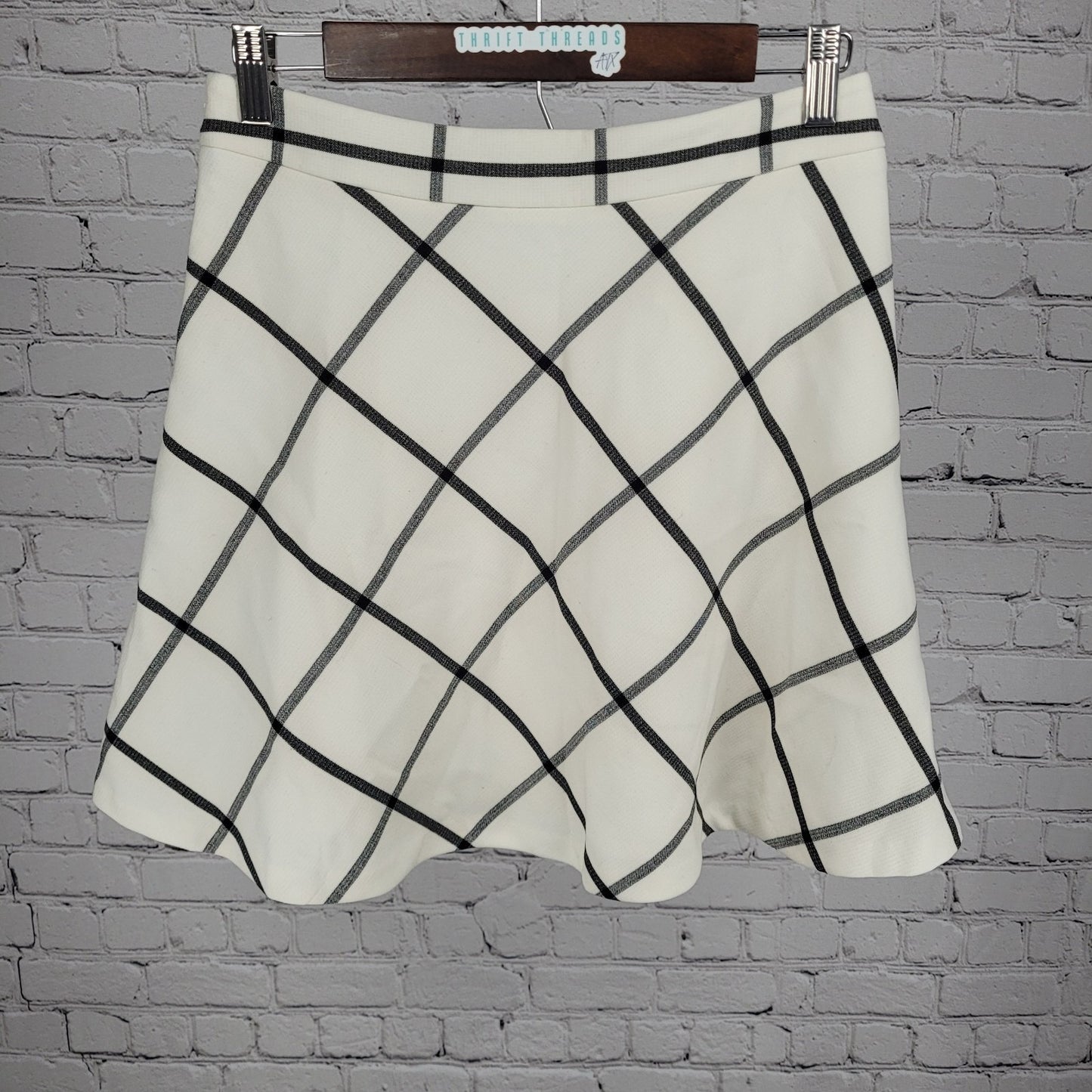 NWT Loft Outlet Ivory Grey Check Lined Side Zip A-Line Short Skirt 2