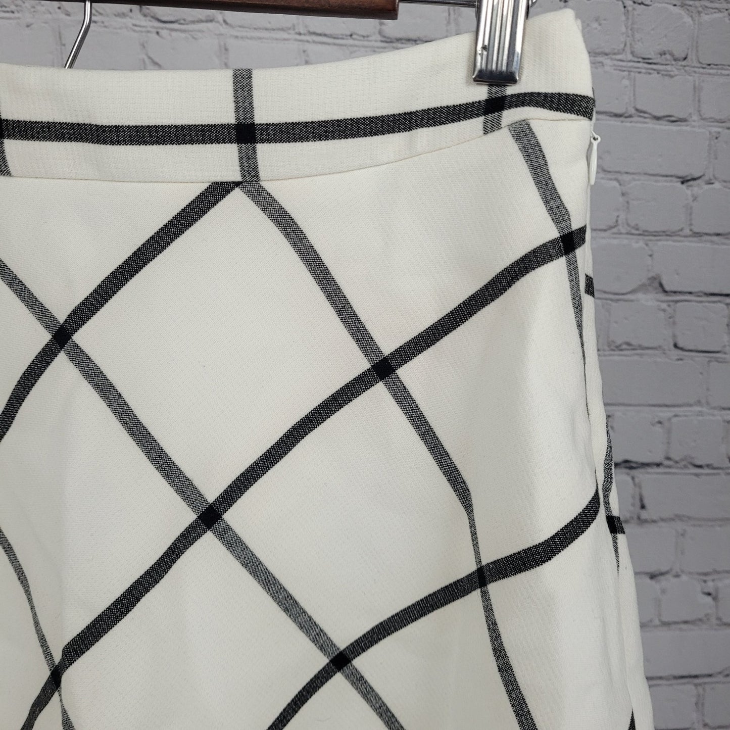 NWT Loft Outlet Ivory Grey Check Lined Side Zip A-Line Short Skirt 2