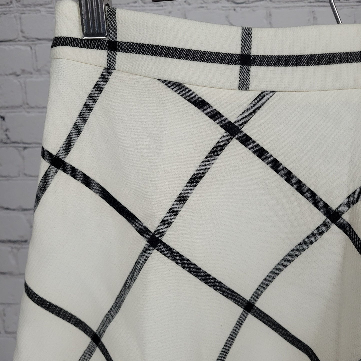 NWT Loft Outlet Ivory Grey Check Lined Side Zip A-Line Short Skirt 2