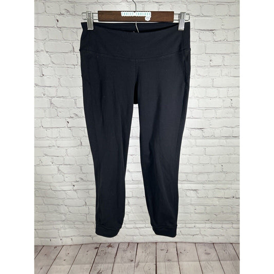 Athleta Black Pull On Cropped Strappy Ankle Women’s Workout Leggings Size S