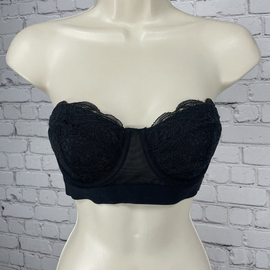 Lively Black Lace Mesh Strapless Balconette Underwire Unlined Bra Size 32D