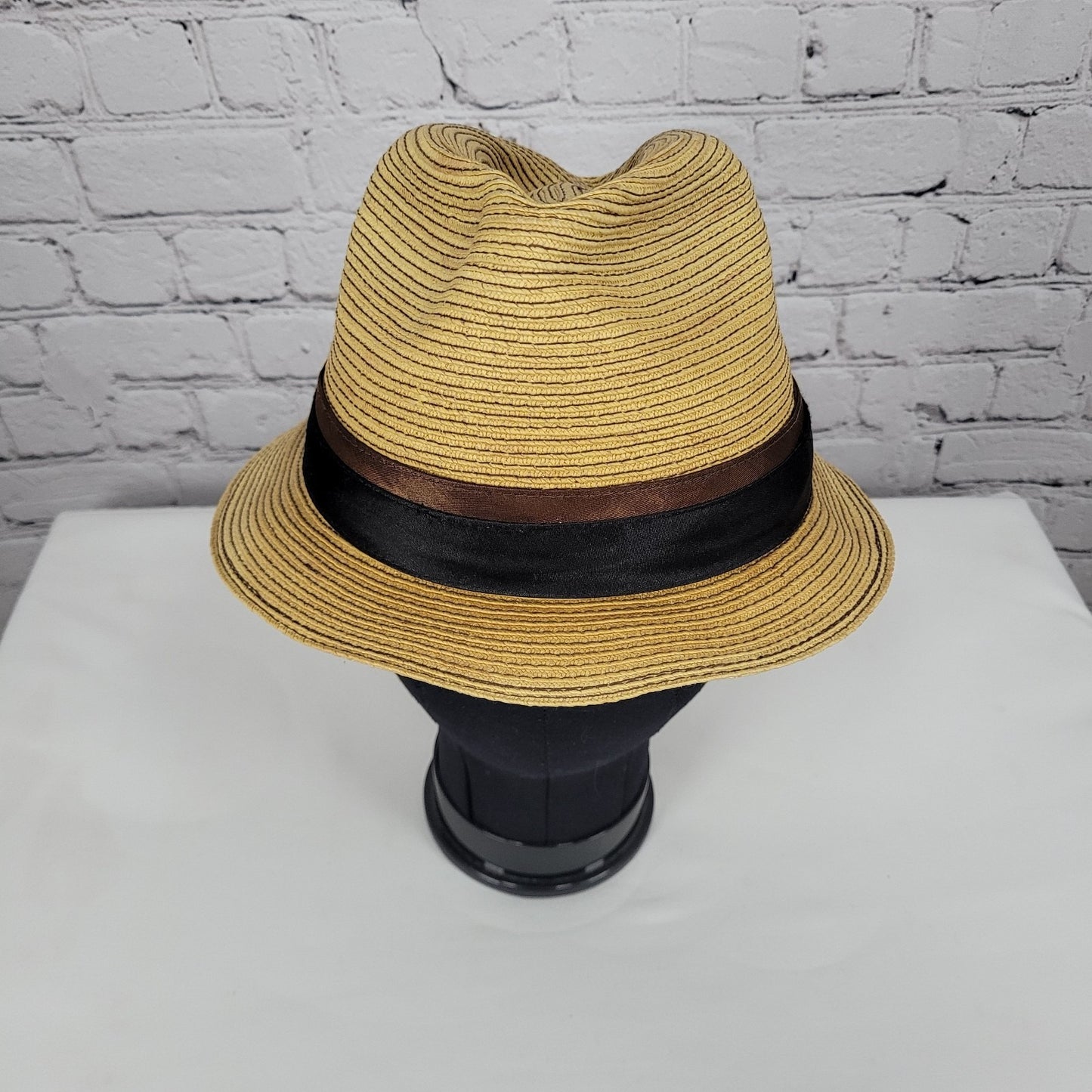 Dorfman Pacific Co Tan 100% Paper Handmade Black Brown Band Fedora Hat Medium M