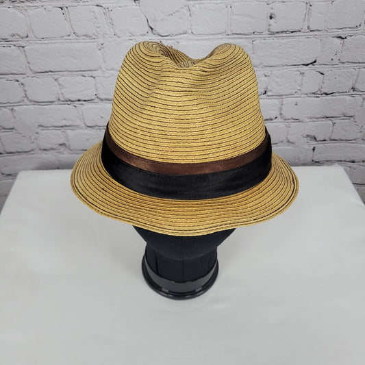 Dorfman Pacific Co Tan 100% Paper Handmade Black Brown Band Fedora Hat Medium M