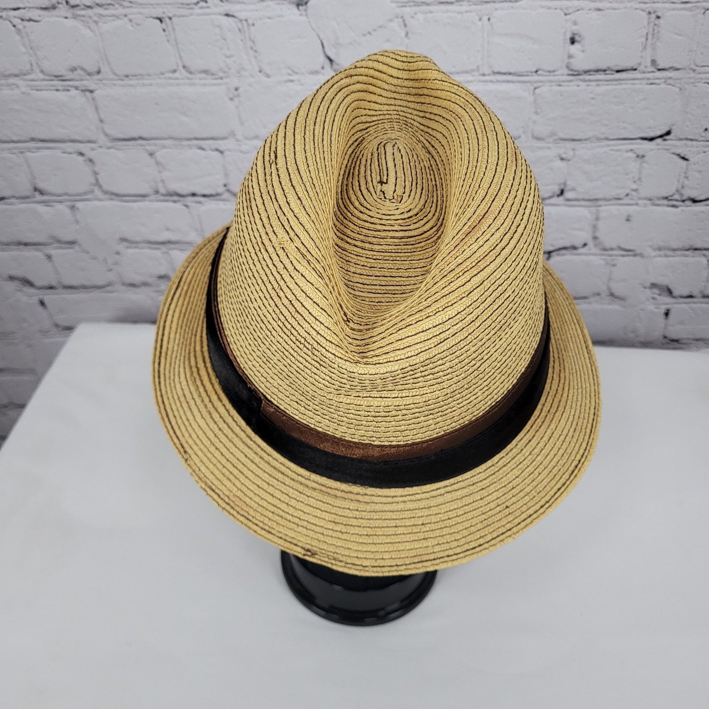 Dorfman Pacific Co Tan 100% Paper Handmade Black Brown Band Fedora Hat Medium M