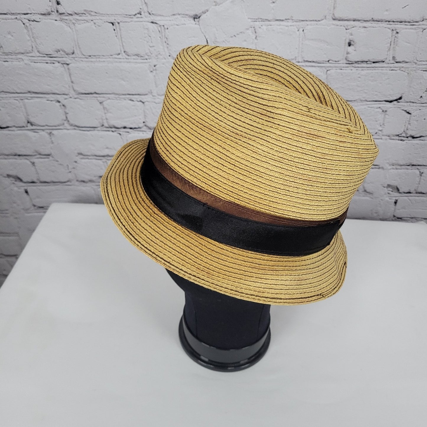Dorfman Pacific Co Tan 100% Paper Handmade Black Brown Band Fedora Hat Medium M