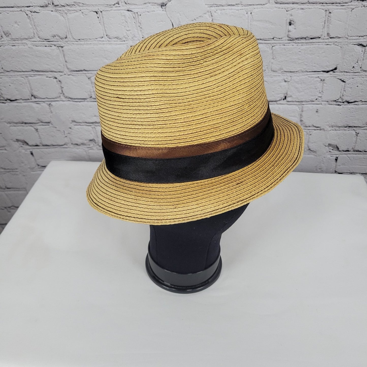 Dorfman Pacific Co Tan 100% Paper Handmade Black Brown Band Fedora Hat Medium M