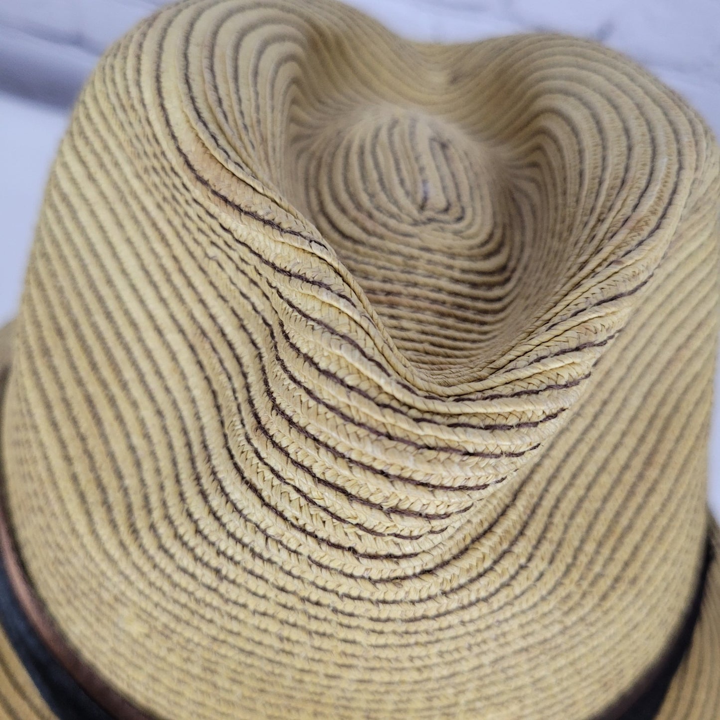 Dorfman Pacific Co Tan 100% Paper Handmade Black Brown Band Fedora Hat Medium M