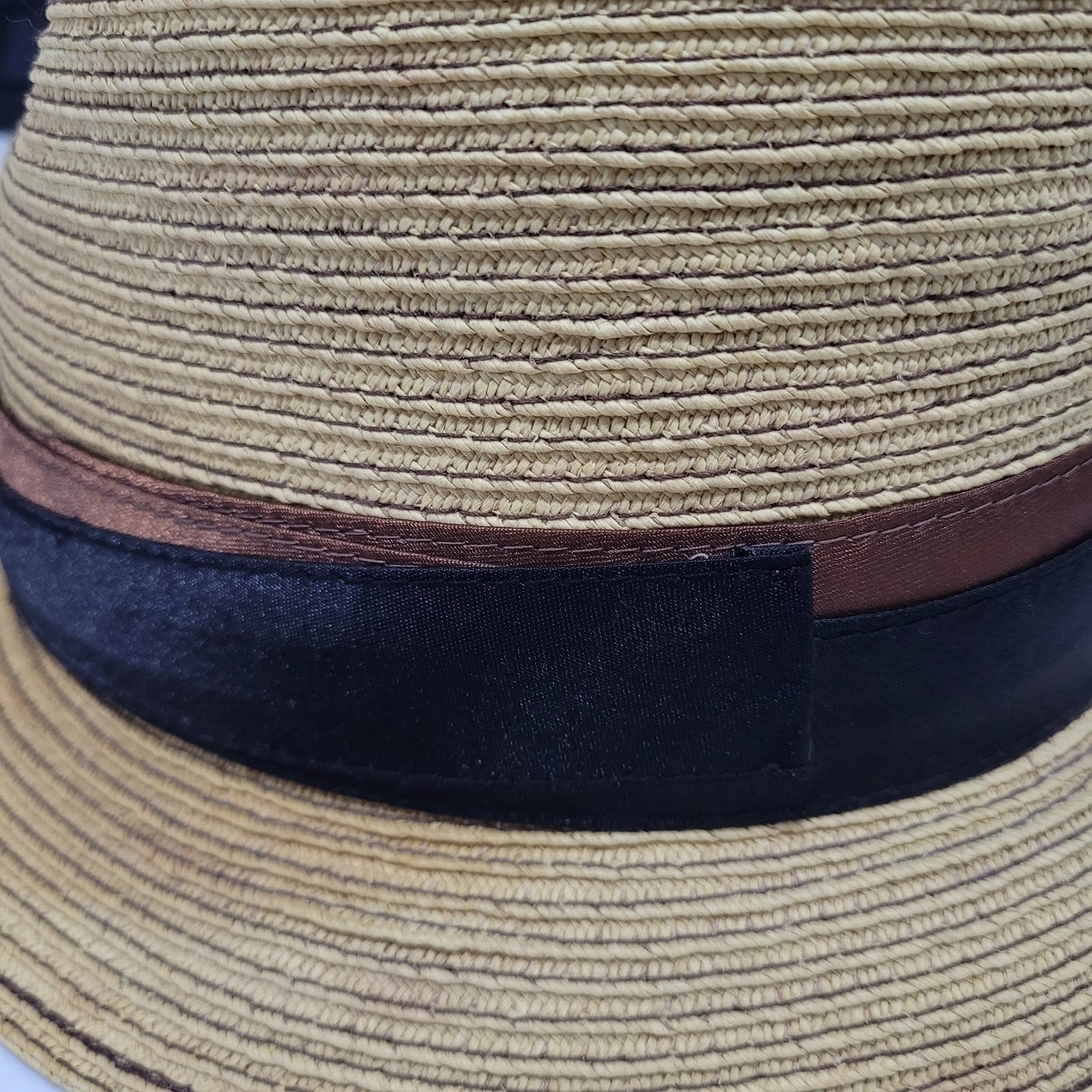 Dorfman Pacific Co Tan 100% Paper Handmade Black Brown Band Fedora Hat Medium M