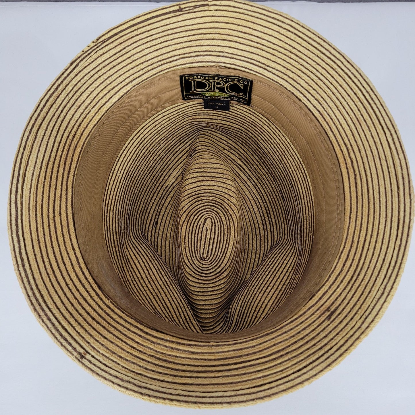 Dorfman Pacific Co Tan 100% Paper Handmade Black Brown Band Fedora Hat Medium M