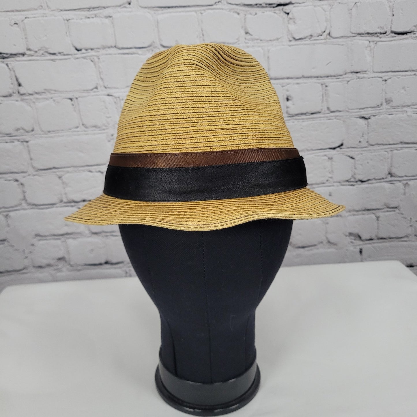 Dorfman Pacific Co Tan 100% Paper Handmade Black Brown Band Fedora Hat Medium M
