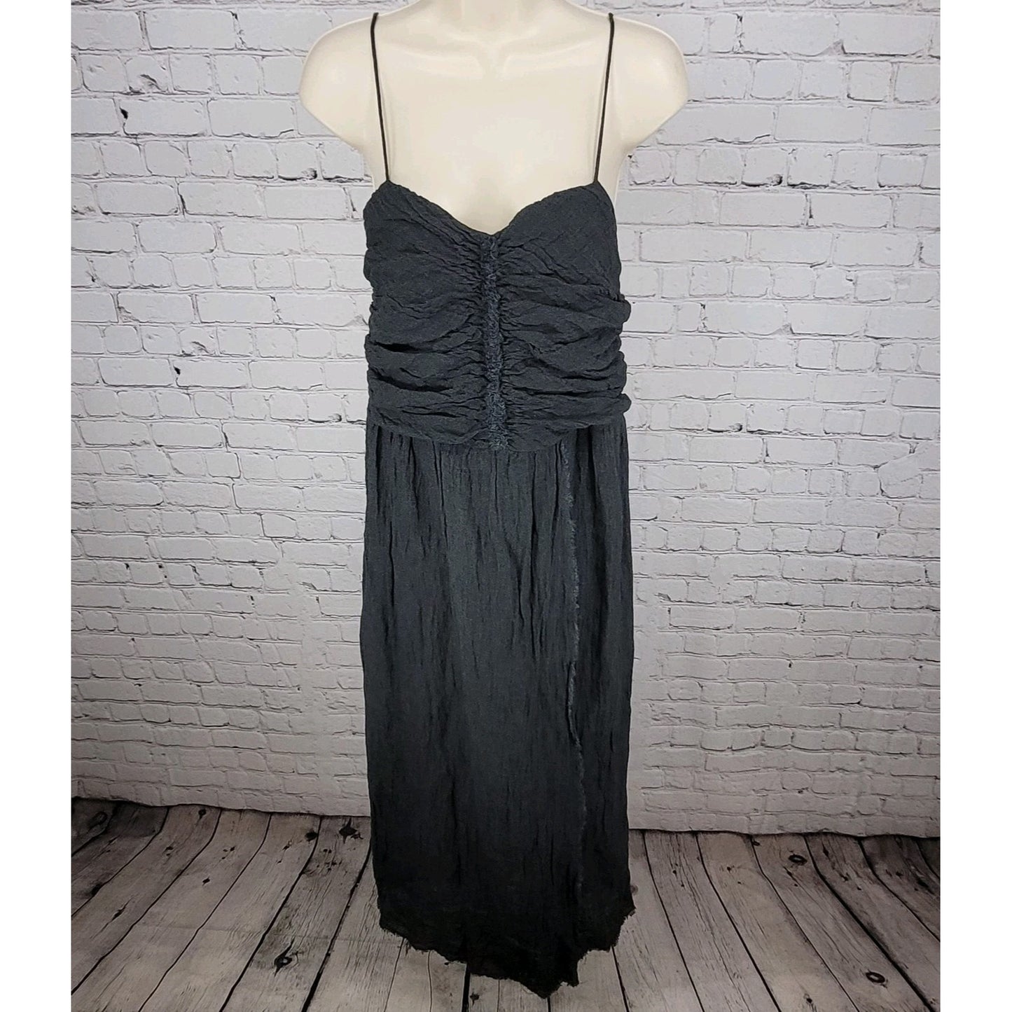 MASSCOB Grey Linen Strappy Ruched Cotton Lined Dress Spain Made Small S *strap