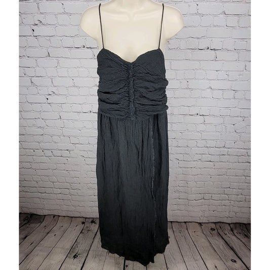 MASSCOB Grey Linen Strappy Ruched Cotton Lined Dress Spain Made Small S *strap