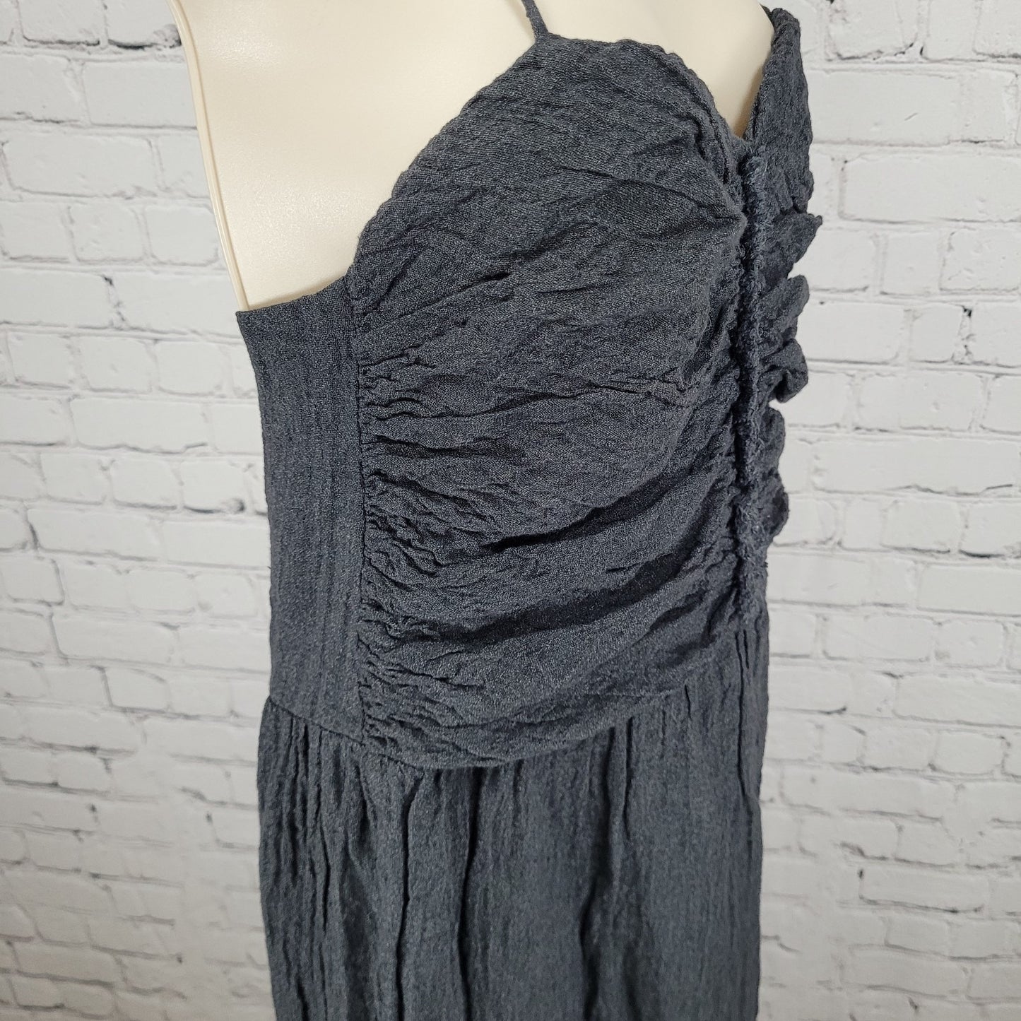 MASSCOB Grey Linen Strappy Ruched Cotton Lined Dress Spain Made Small S *strap