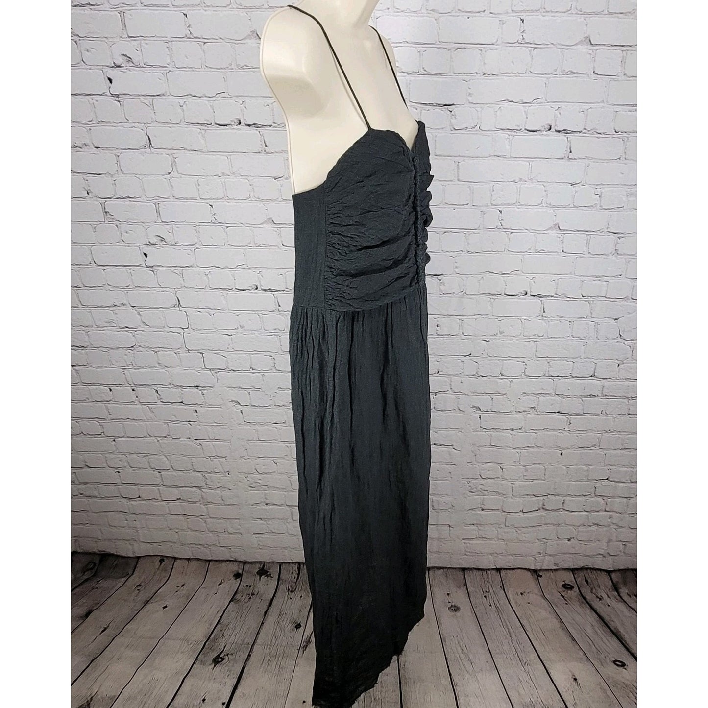 MASSCOB Grey Linen Strappy Ruched Cotton Lined Dress Spain Made Small S *strap