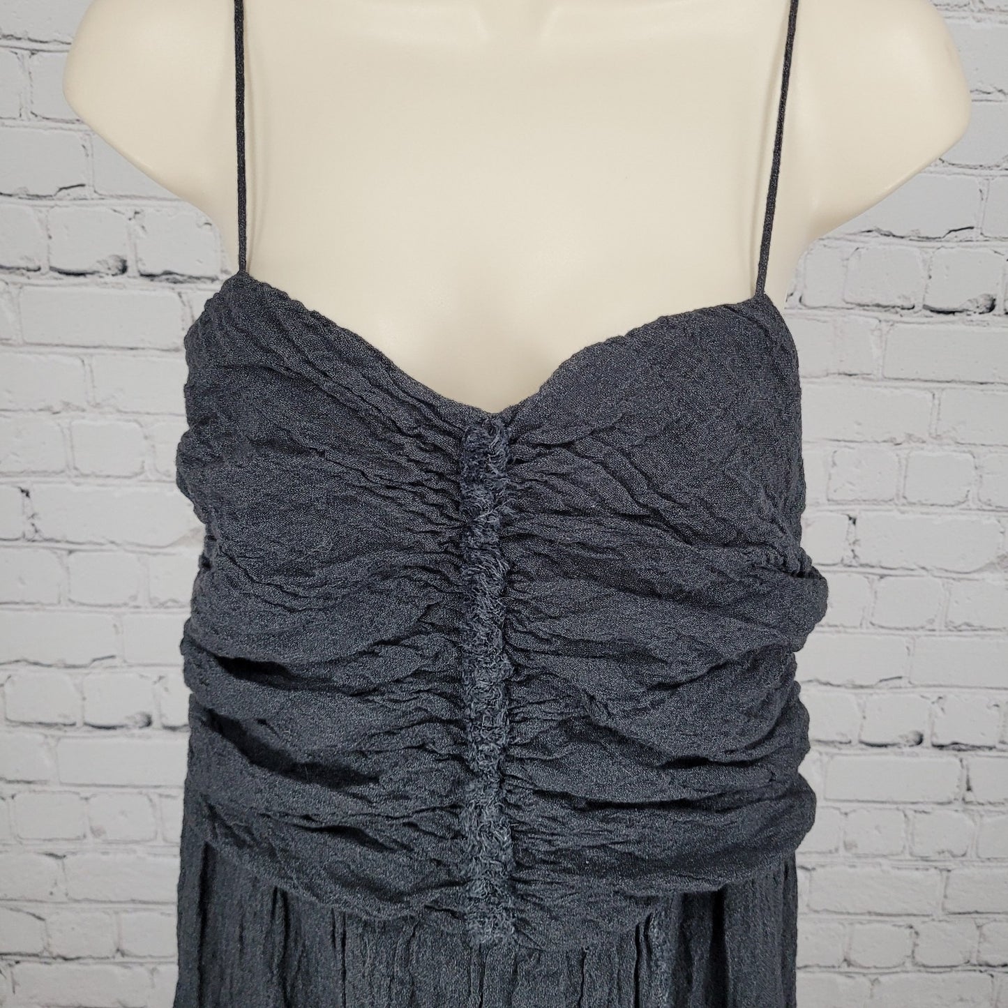 MASSCOB Grey Linen Strappy Ruched Cotton Lined Dress Spain Made Small S *strap