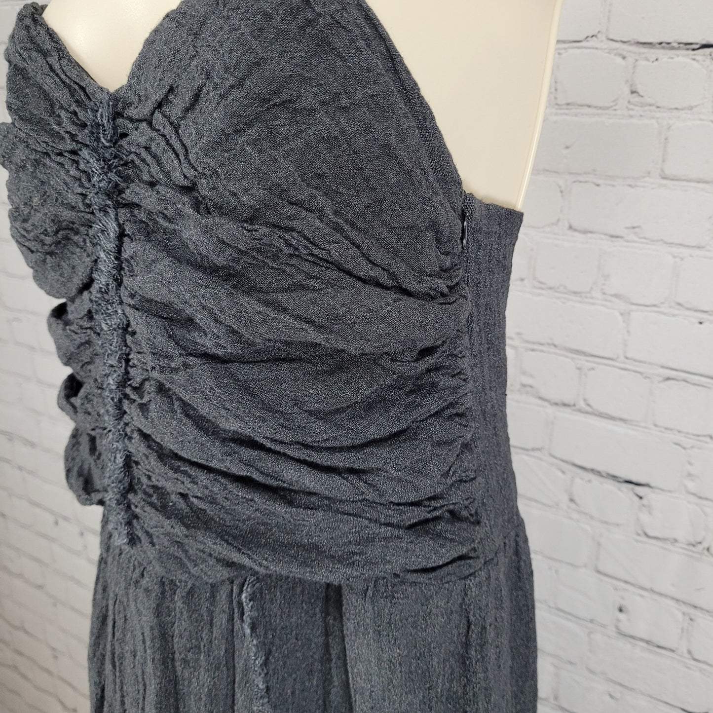 MASSCOB Grey Linen Strappy Ruched Cotton Lined Dress Spain Made Small S *strap