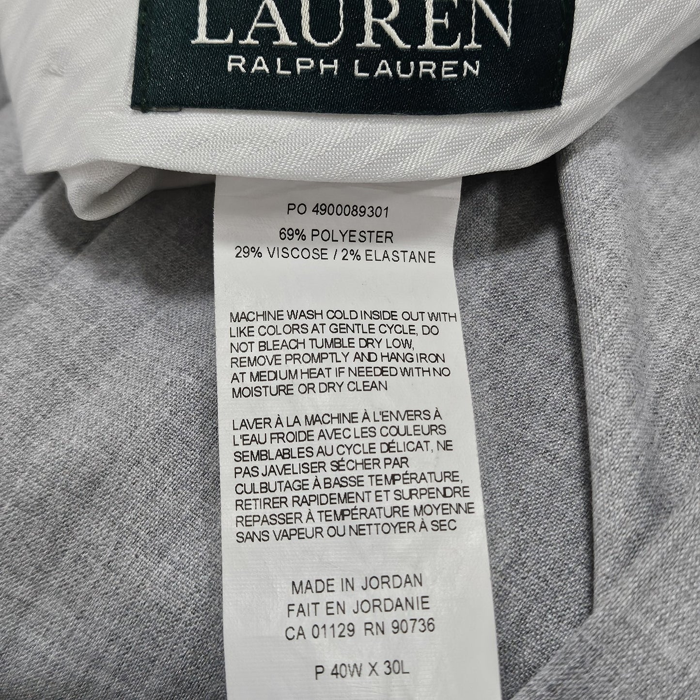 Lauren Ralph Black Label Grey Straight Leg Slash Pockets Dress Pants 40x30